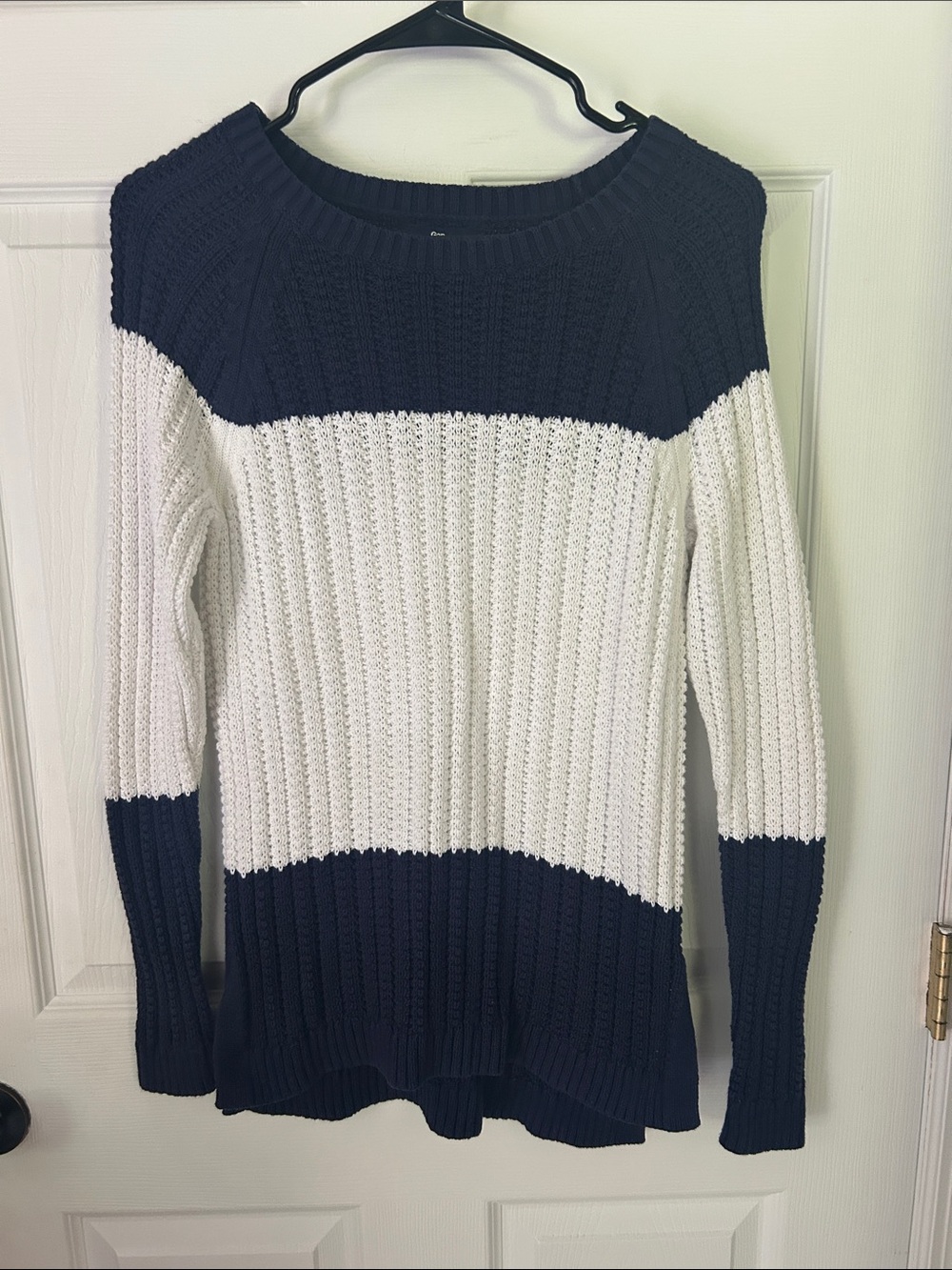 GAP Navy and White Striped Crewneck Sweater